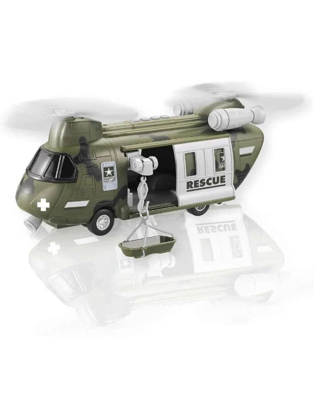 Military Helicopter Toy with Lights & Sounds, Rescue Copter Model for Kids 3